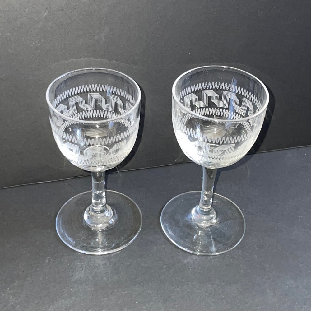 Etched Glasses Vintage Glassware Stemware Bar Glasses Set of 2